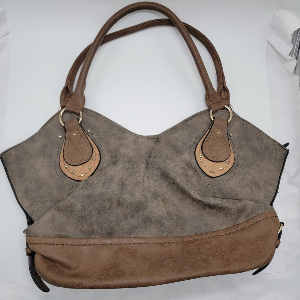 Louis Cardy Vegan Faux Leather Fossil & Brown Purse Double Strap Shoulder Bag